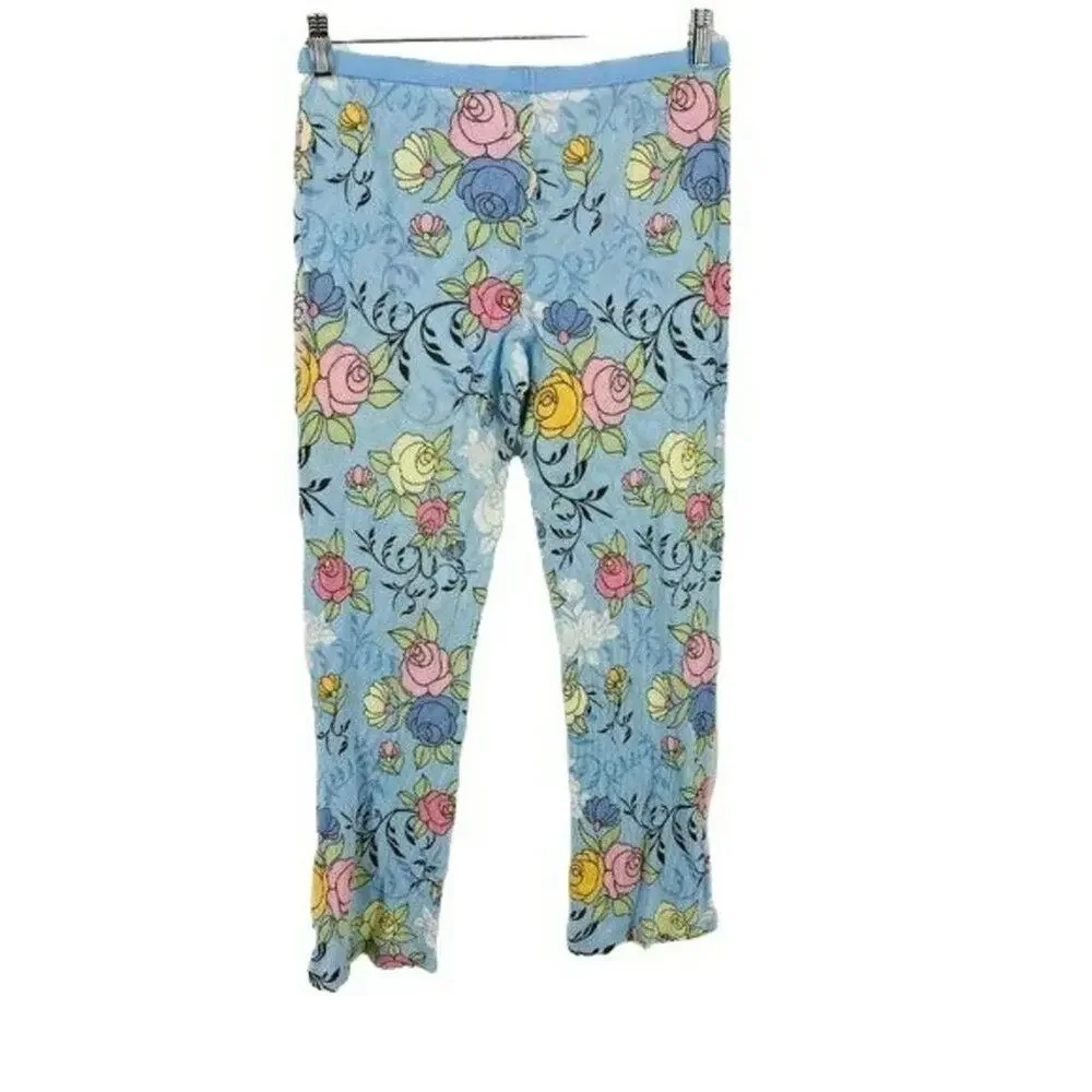PJ Couture Thermal Princess Rose Pattern  Light Blue Pajama Lounge Large